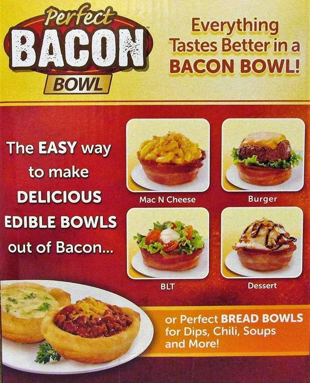 As Seen On TV Perfect Bacon / Bread Bowl Bowls 4 Pack w. Instructions Brand New